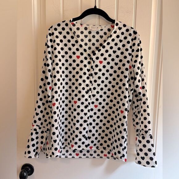 Molly Bracken hearts button down blouse Mandarin Collar Blouse - Picture 1 of 6